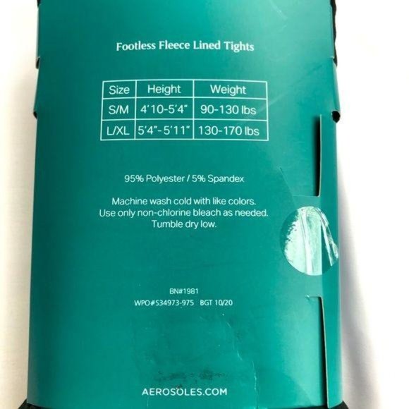 2 PAIRS Aerosoles Black Footless Lined Tights, Women's Size S/M - Picture 3 of 4